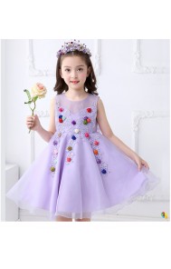 Little Big Girls Summer Embroidered Flower Dress Girl Purple Birthday Party Princess Dress for Wedding